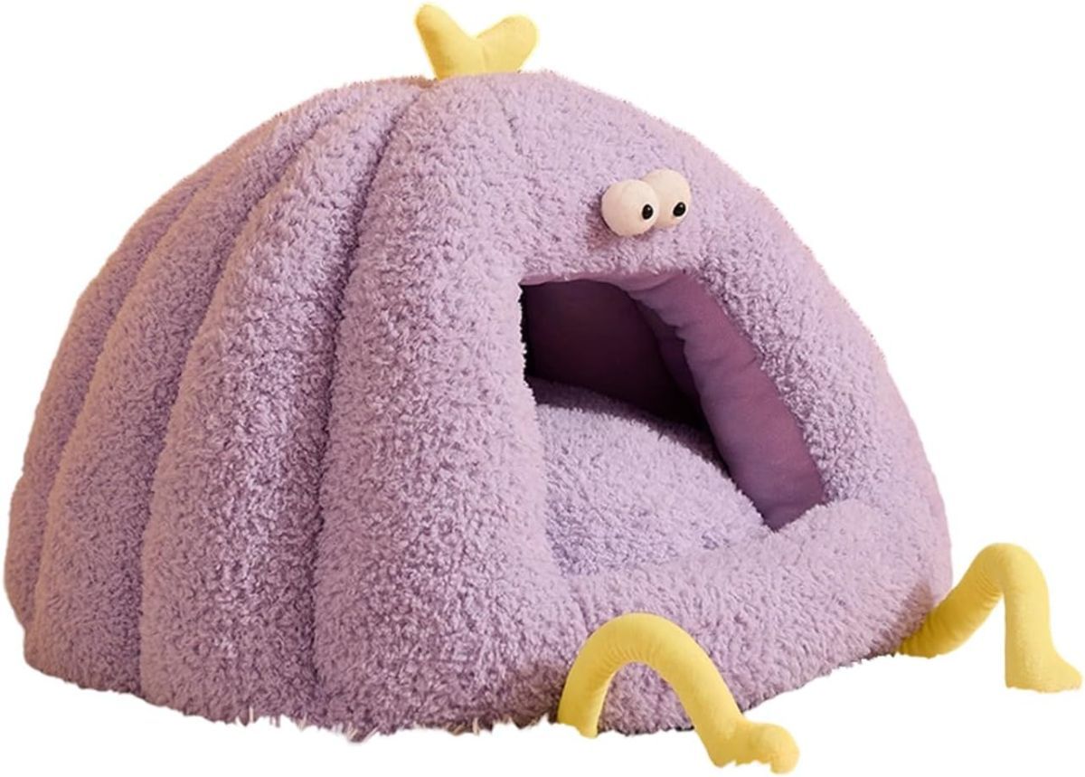 Winter Warm Cats Bed Cartoon Theme Design Highly Density Removable Cover Shelter House Rest Bed for Small Breeds Winter Warm Cats House - Purple - Size 60cm*45cm