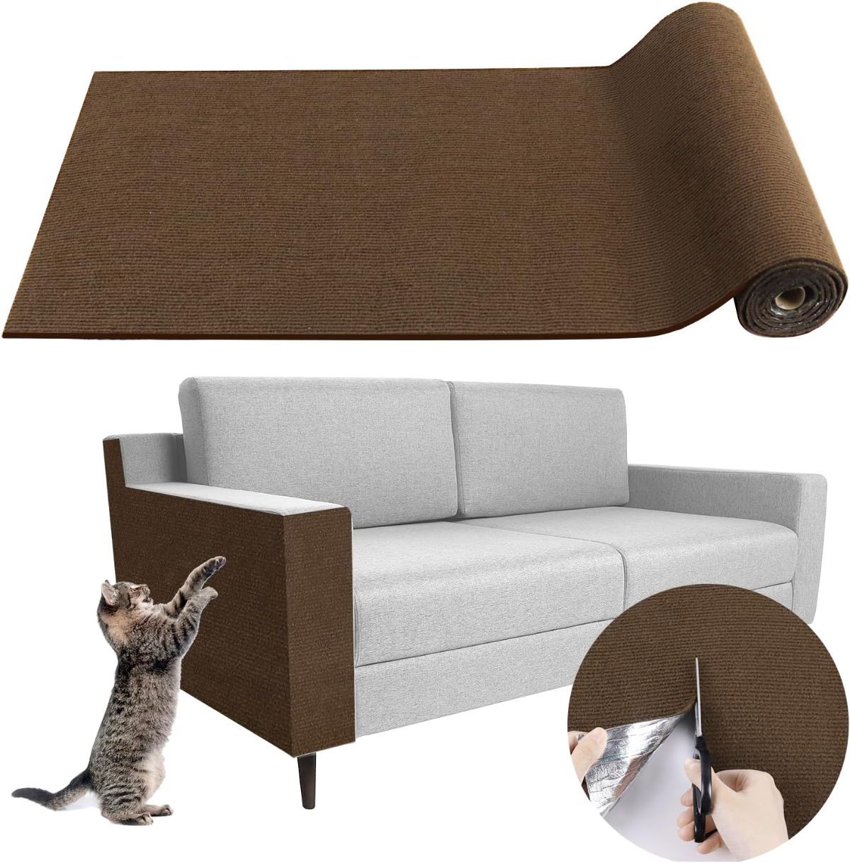 Cat Scratching Pad DIY Cat Accessory Cat Furniture Protection Cat Climbing - Brown - Size 15.8''×78.7''