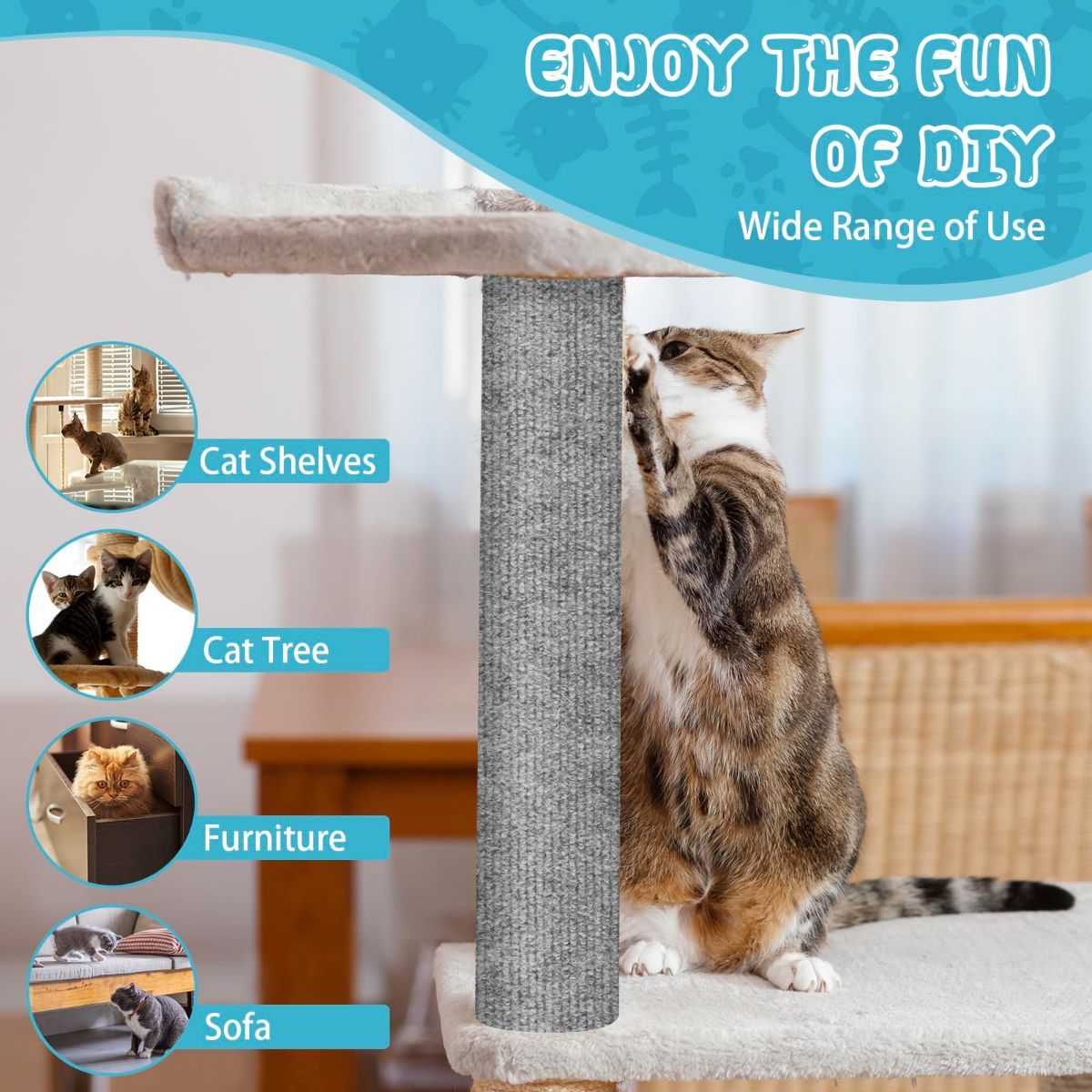 Cat Scratching Pad DIY Cat Accessory Cat Furniture Protection Cat Climbing - Brown - Size 15.8''×118''