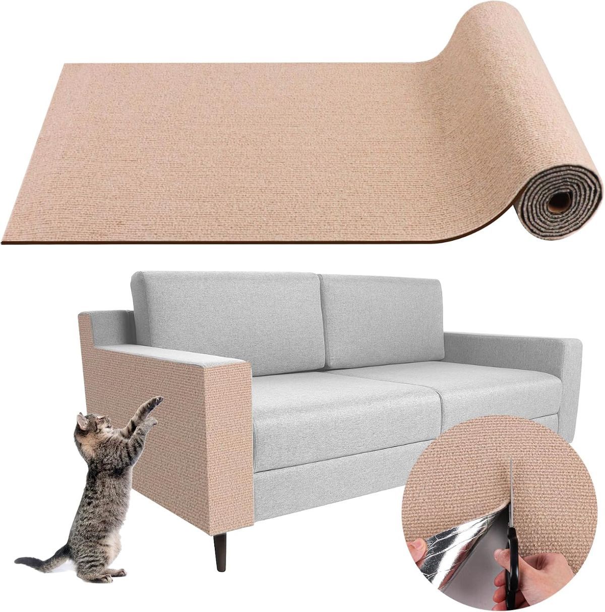 Cat Scratching Pad DIY Cat Accessory Cat Furniture Protection Cat Climbing - Gray - Size 15.8''×78.7''
