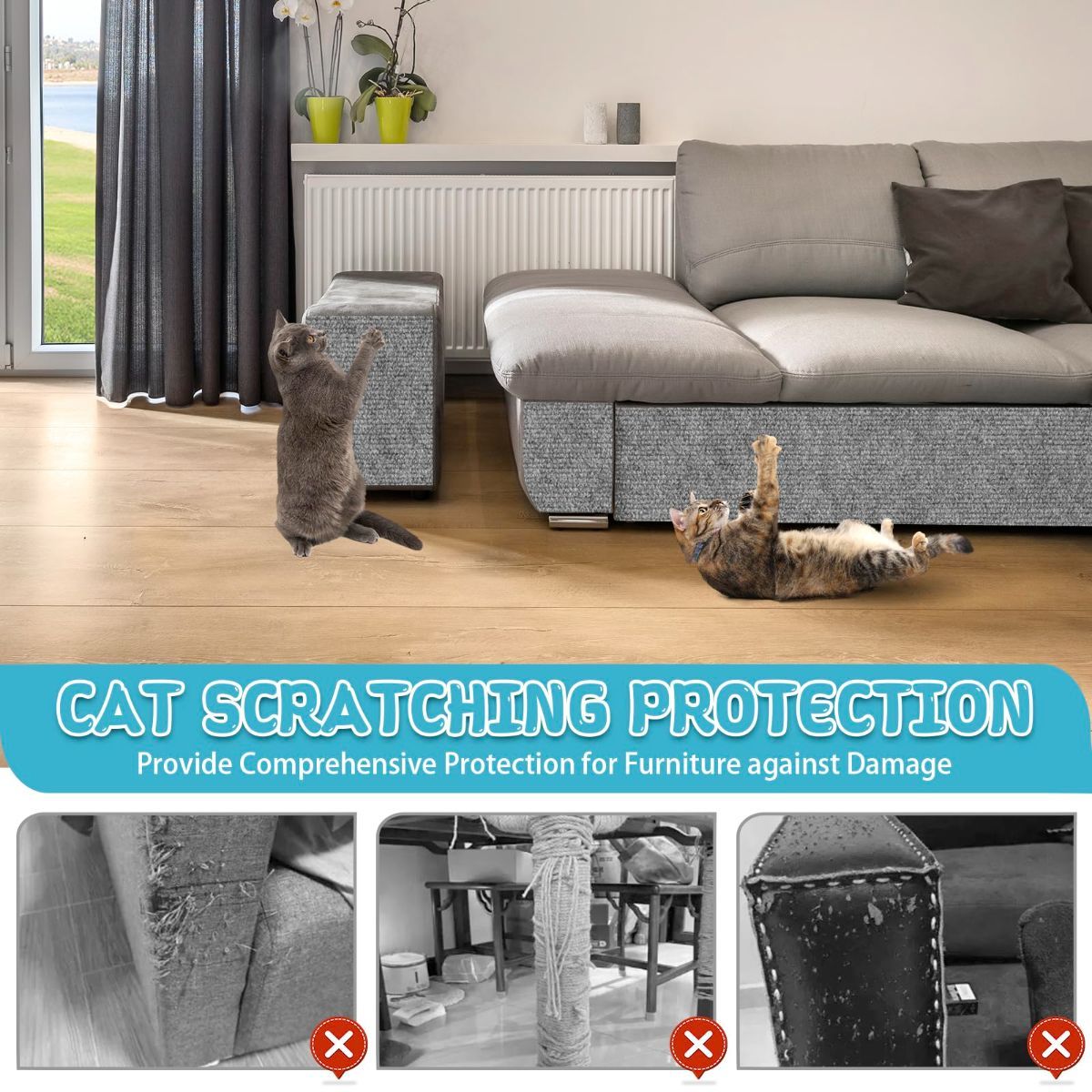 Cat Scratching Pad DIY Cat Accessory Cat Furniture Protection Cat Climbing - Khaki - Size 15.8''x39.3''