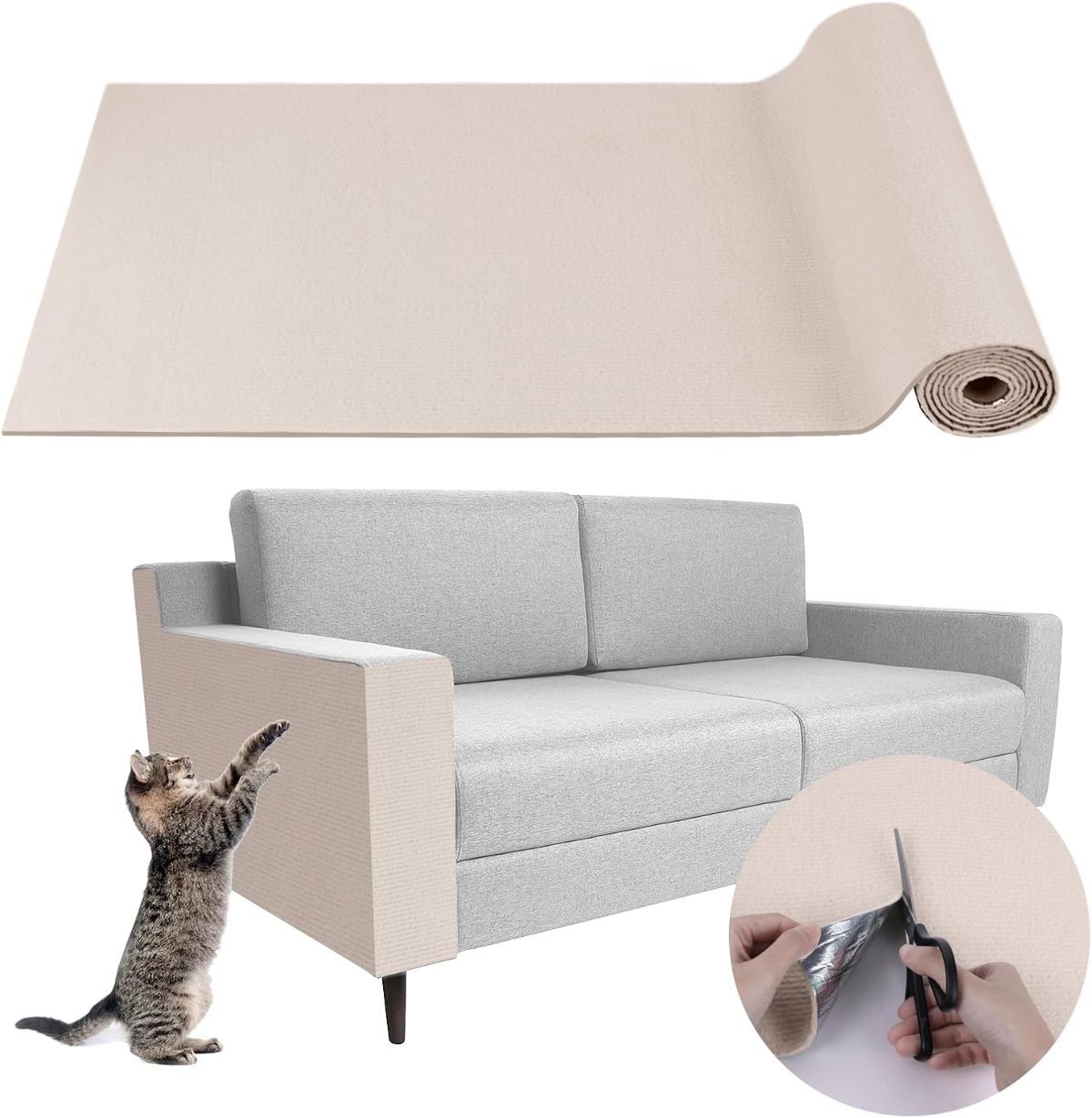 Cat Scratching Pad DIY Cat Accessory Cat Furniture Protection Cat Climbing - Khaki - Size 15.8''x39.3''