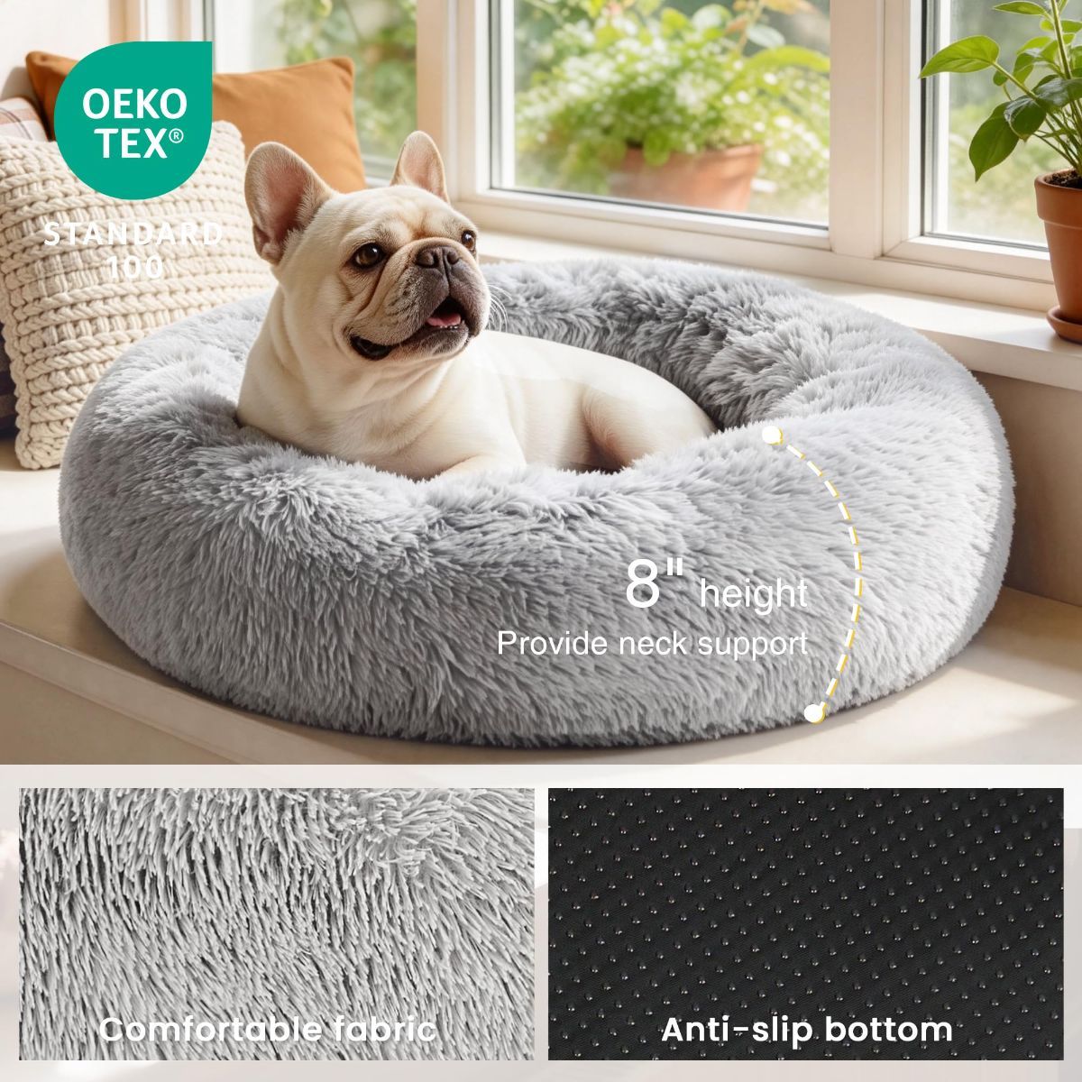 Pet Bed Anti-Anxiety Pet Bed Donut Pet Bed Small Dog Bed Medium Dog Bed Cat Bed - Black / 20in