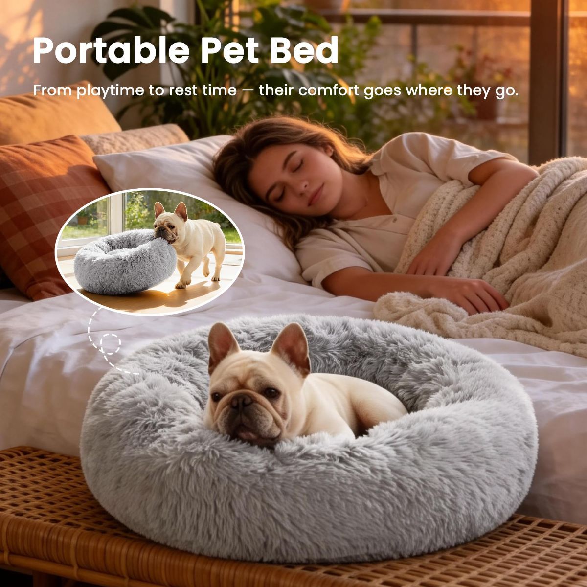 Pet Bed Anti-Anxiety Pet Bed Donut Pet Bed Small Dog Bed Medium Dog Bed Cat Bed - Black / 24in