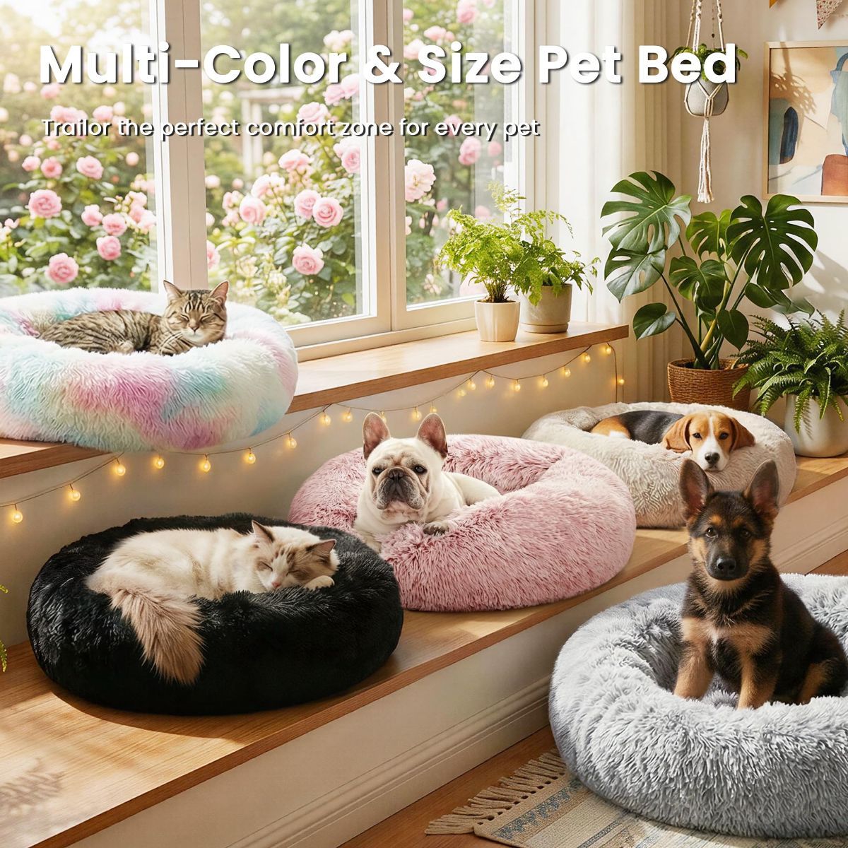 Pet Bed Anti-Anxiety Pet Bed Donut Pet Bed Small Dog Bed Medium Dog Bed Cat Bed - Black / 24in