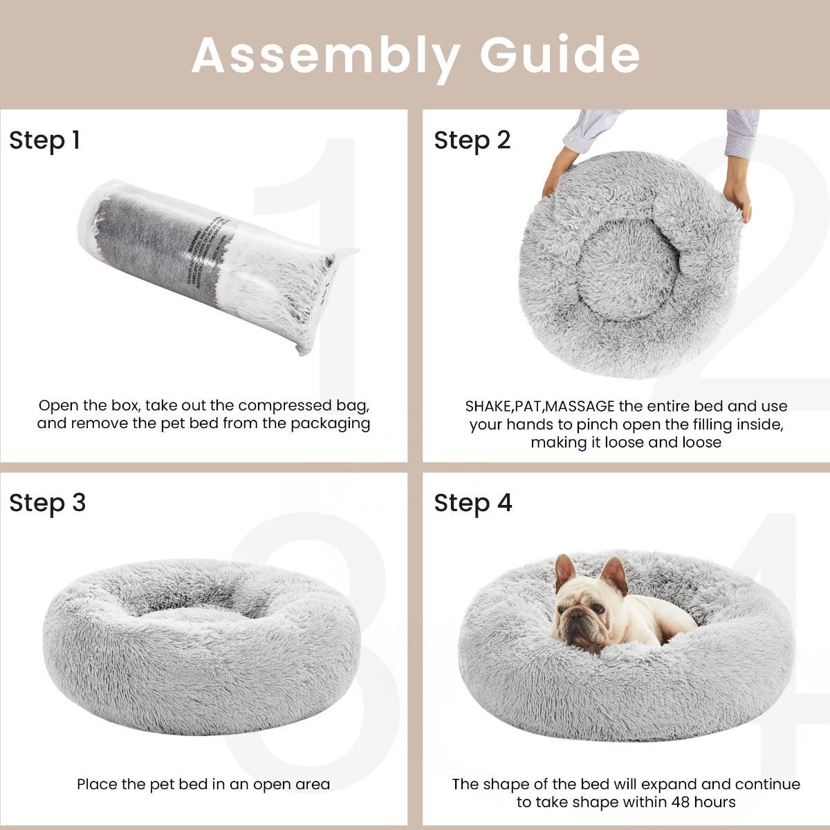 Pet Bed Anti-Anxiety Pet Bed Donut Pet Bed Small Dog Bed Medium Dog Bed Cat Bed - Gray / 20in