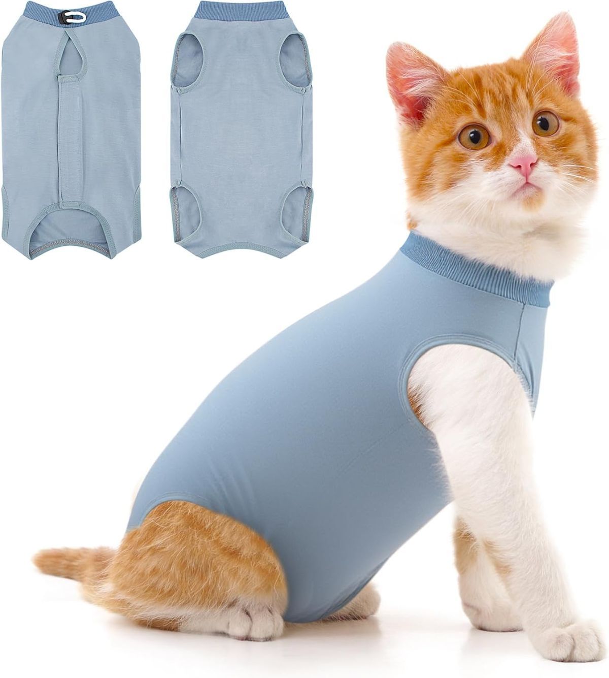 Cat Recovery Jumpsuit Abdominal Wound Protection Post-Surgery Cat Clothing - Blue - Size S(Above 16 oz)