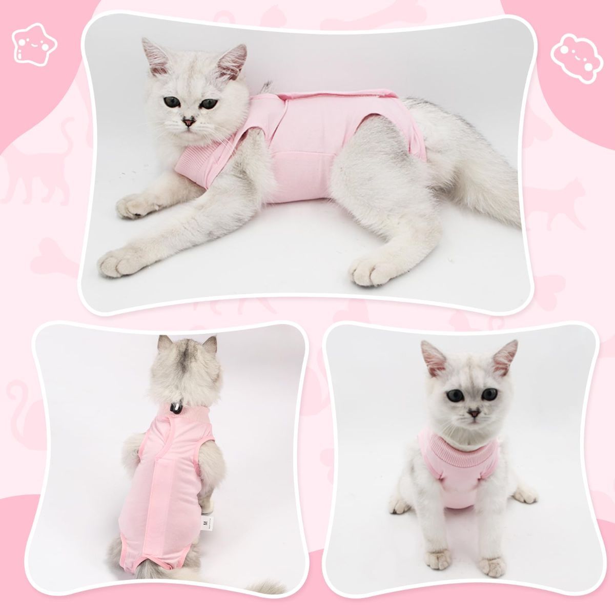 Cat Recovery Jumpsuit Abdominal Wound Protection Post-Surgery Cat Clothing - Yellow - Size M(Above 3.5 lbs)