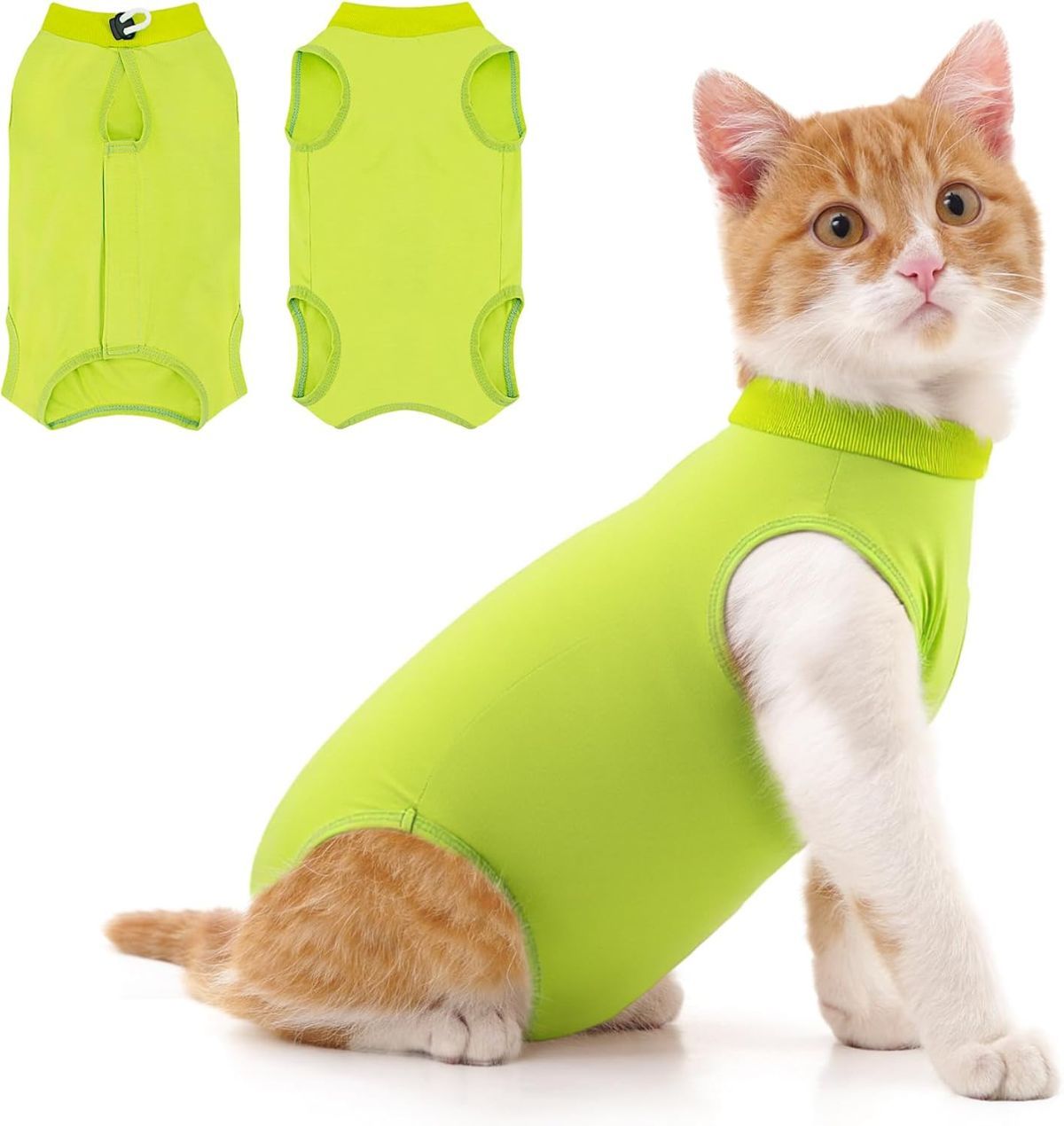 Cat Recovery Jumpsuit Abdominal Wound Protection Post-Surgery Cat Clothing - Yellow - Size S(Above 16 oz)