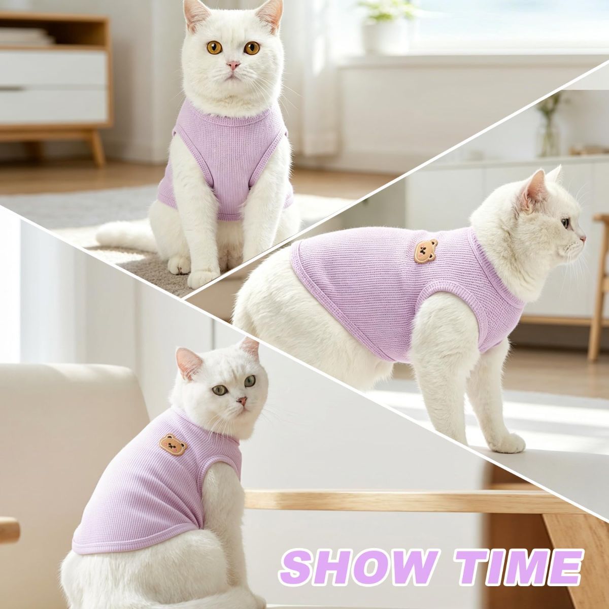 3PCS Waffle Knit Pet Shirt Sphynx Cat Clothing Small Dog T-Shirt Pet Fashion - Purple&Blue&Green / M(4.1-7.5lb)