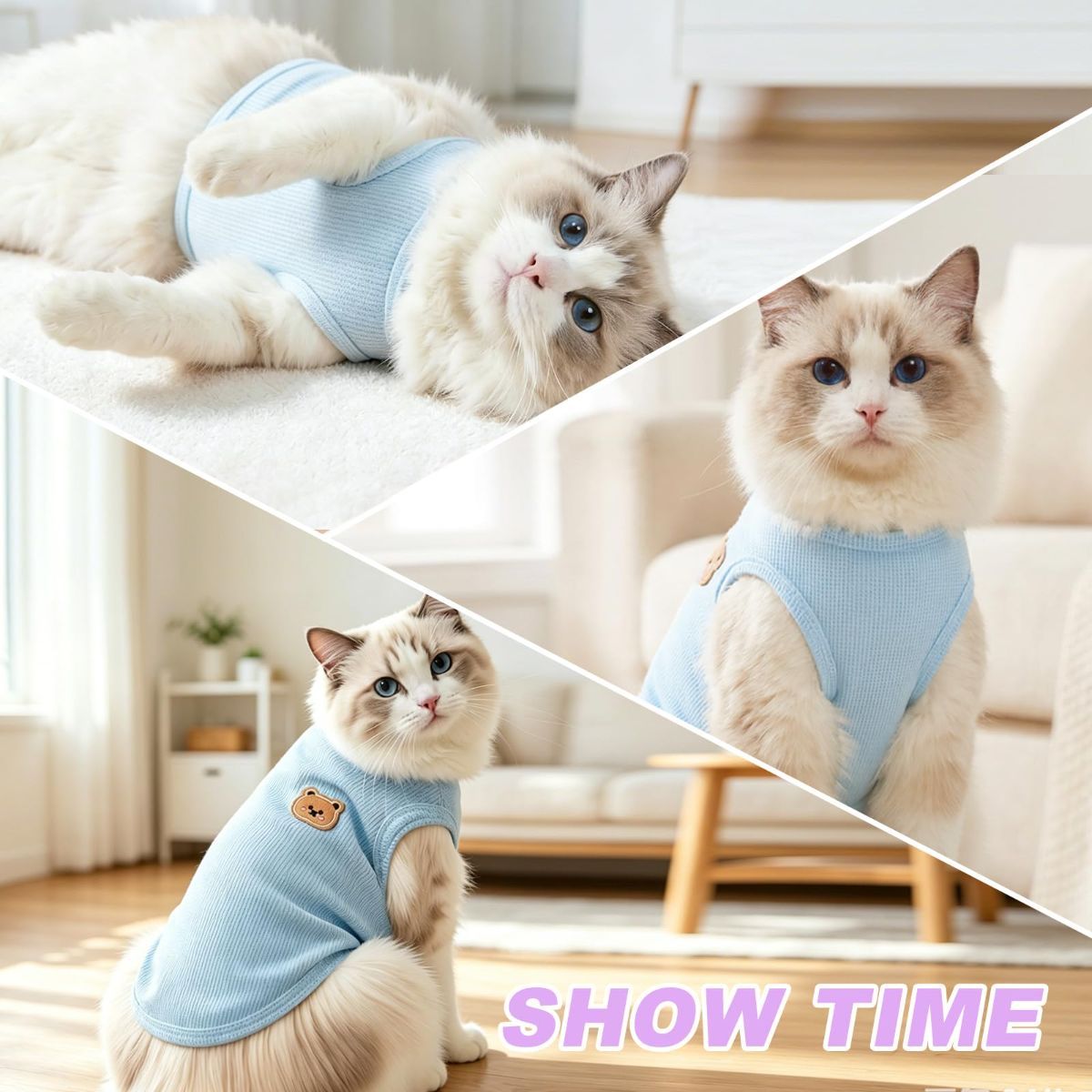 3PCS Waffle Knit Pet Shirt Sphynx Cat Clothing Small Dog T-Shirt Pet Fashion - Purple&Blue&Green / XL(12.1-16lb)