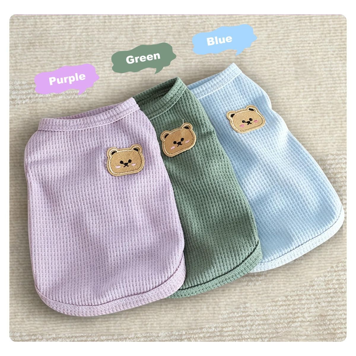 3PCS Waffle Knit Pet Shirt Sphynx Cat Clothing Small Dog T-Shirt Pet Fashion - Green&Pink&Yellow / S(2-4lb)