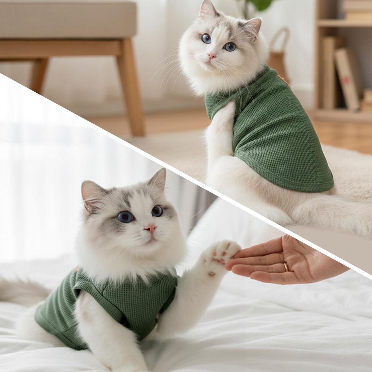 3PCS Waffle Knit Pet Shirt Sphynx Cat Clothing Small Dog T-Shirt Pet Fashion - Green&Pink&Yellow / XL(12.1-16lb)