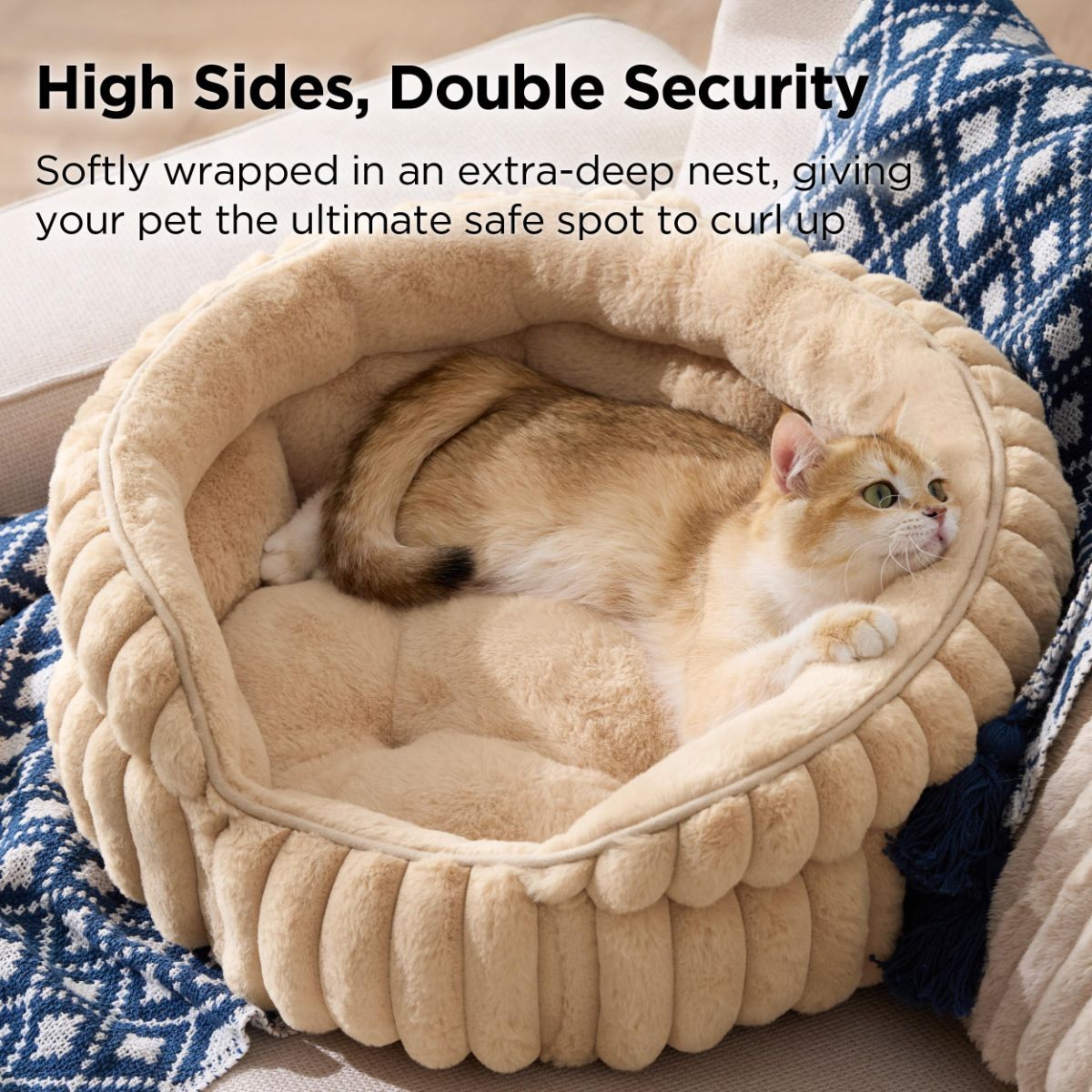 Cat Bed Plush Cat Bed Round Cat Bed Cat Furniture Cat Comfort Pet Supplies - Beige / 23in