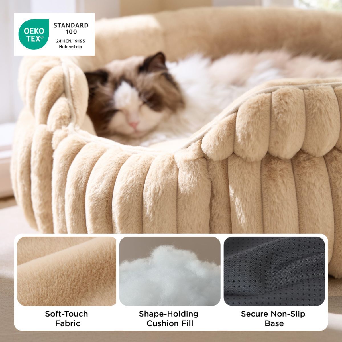 Cat Bed Plush Cat Bed Round Cat Bed Cat Furniture Cat Comfort Pet Supplies - Beige / 23in