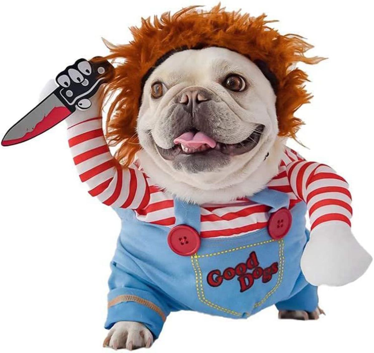 Pet Deadly Doll Dog Costume, Cosplay Halloween Christmas Funny Clothes Party Costume for Small Medium and Large Dogs - Blue - Size L