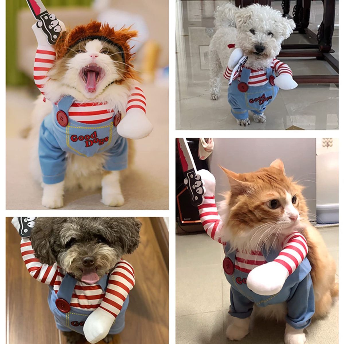 Pet Deadly Doll Dog Costume, Cosplay Halloween Christmas Funny Clothes Party Costume for Small Medium and Large Dogs - Blue - Size S