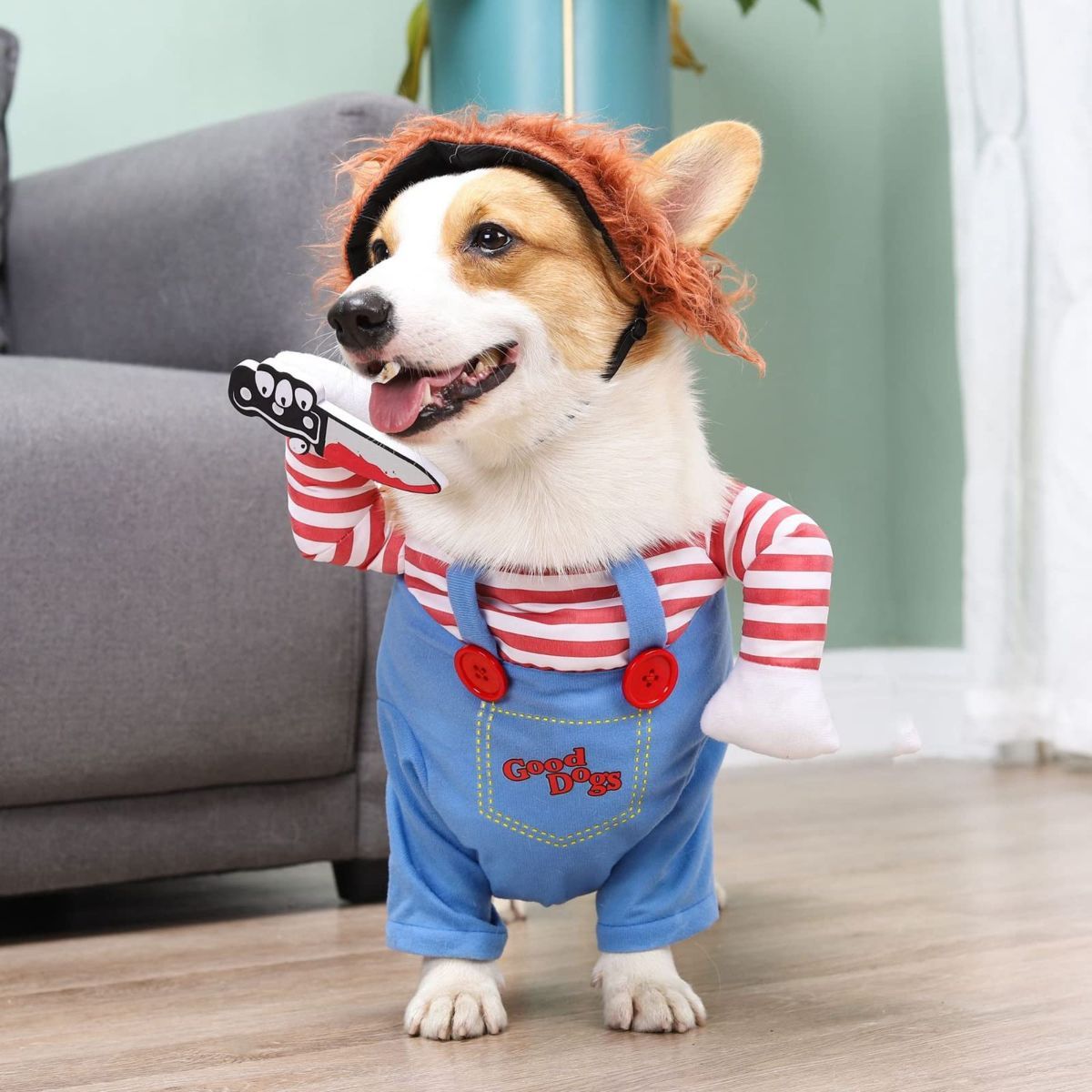 Pet Deadly Doll Dog Costume, Cosplay Halloween Christmas Funny Clothes Party Costume for Small Medium and Large Dogs - Blue - Size S