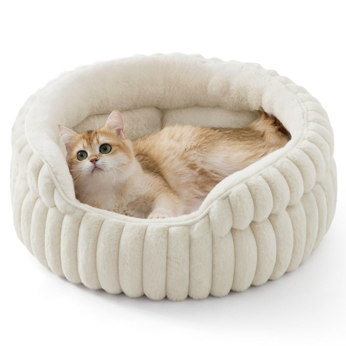 Cat Bed Fluffy Cat Bed Round Cat Bed Cat Furniture Cat Comfort Machine Washable - White - Size 20in