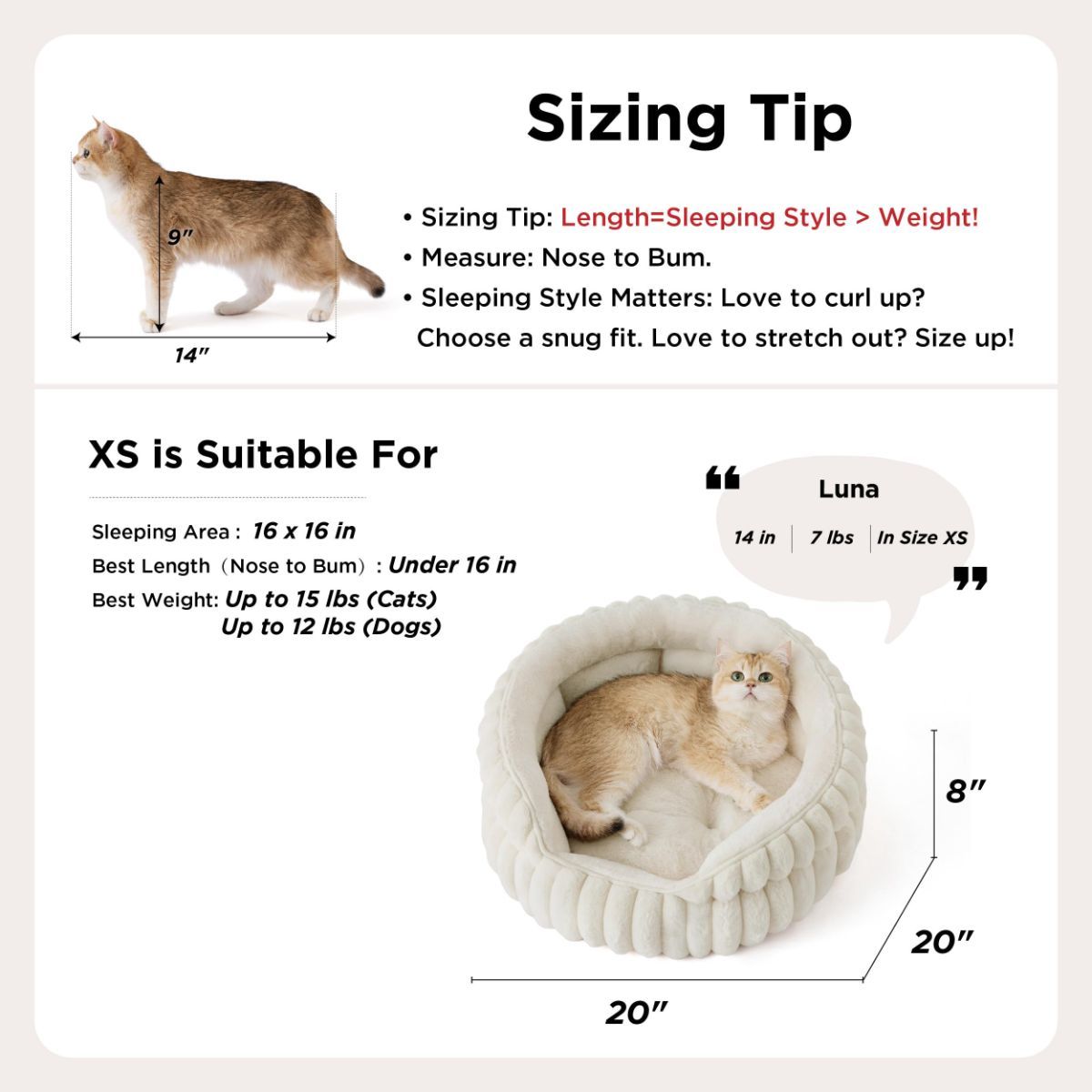 Cat Bed Fluffy Cat Bed Round Cat Bed Cat Furniture Cat Comfort Machine Washable - White - Size 20in