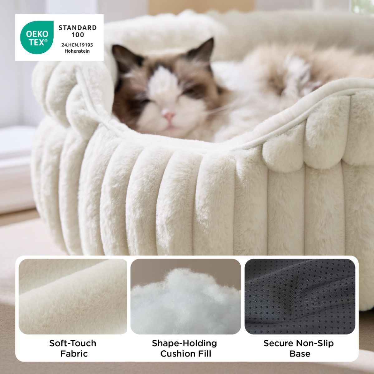 Cat Bed Fluffy Cat Bed Round Cat Bed Cat Furniture Cat Comfort Machine Washable - White - Size 20in