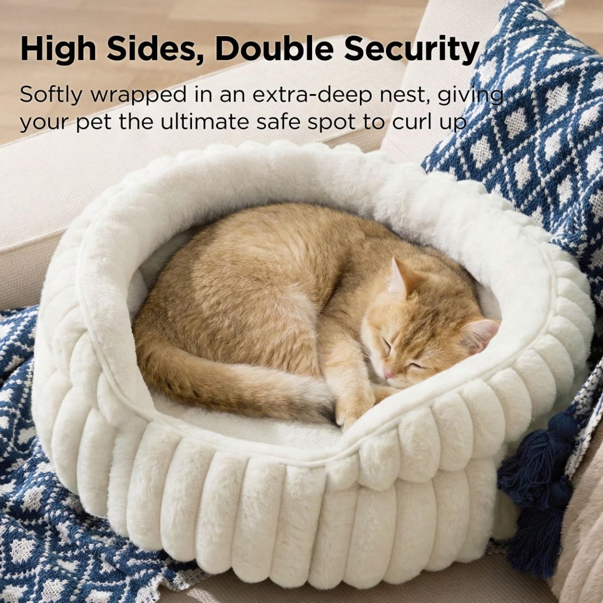 Cat Bed Fluffy Cat Bed Round Cat Bed Cat Furniture Cat Comfort Machine Washable - White - Size 26in