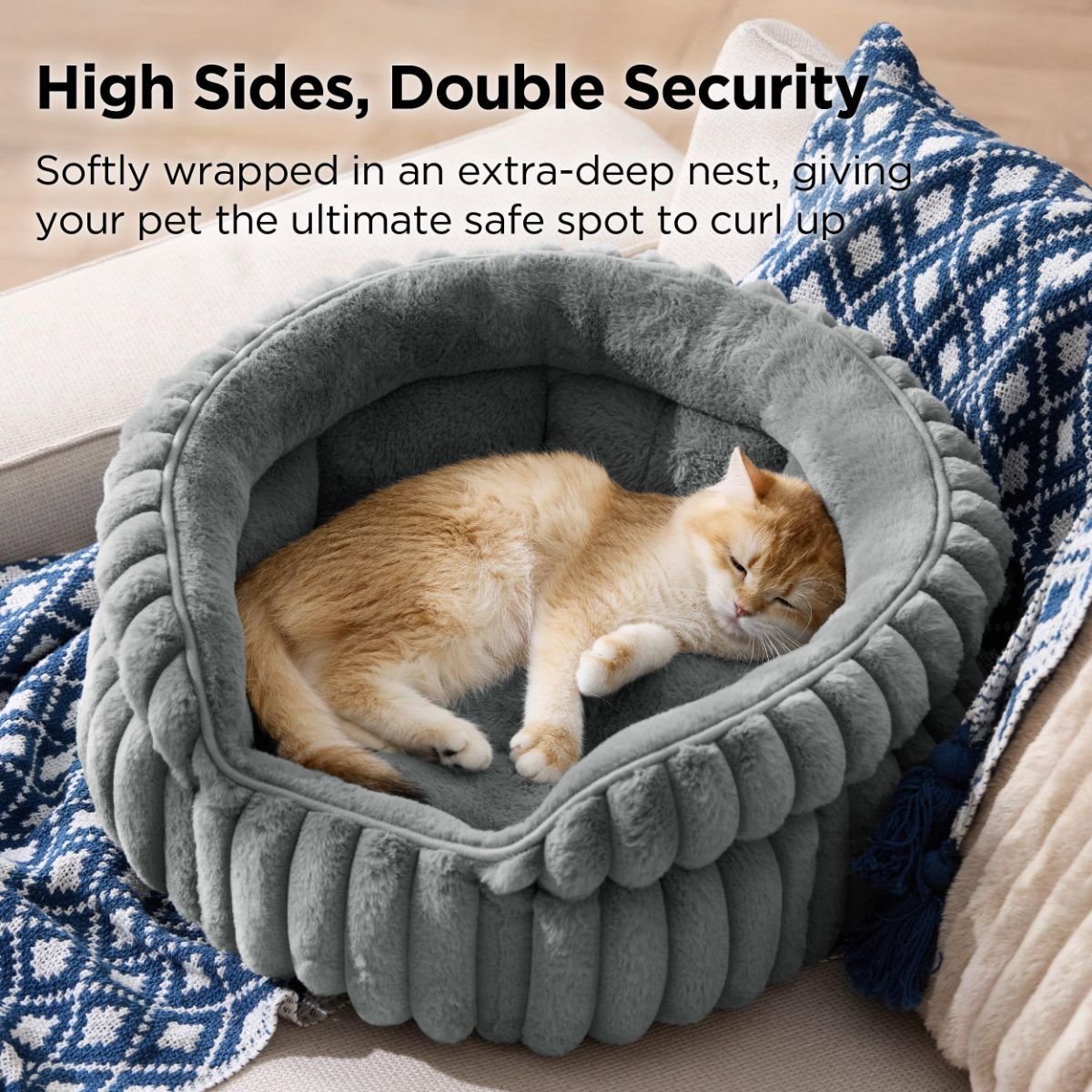 Cat Bed Plush Cat Bed Round Cat Bed Cat Furniture Cat Comfort High-Quality Cat - Navy / 20in