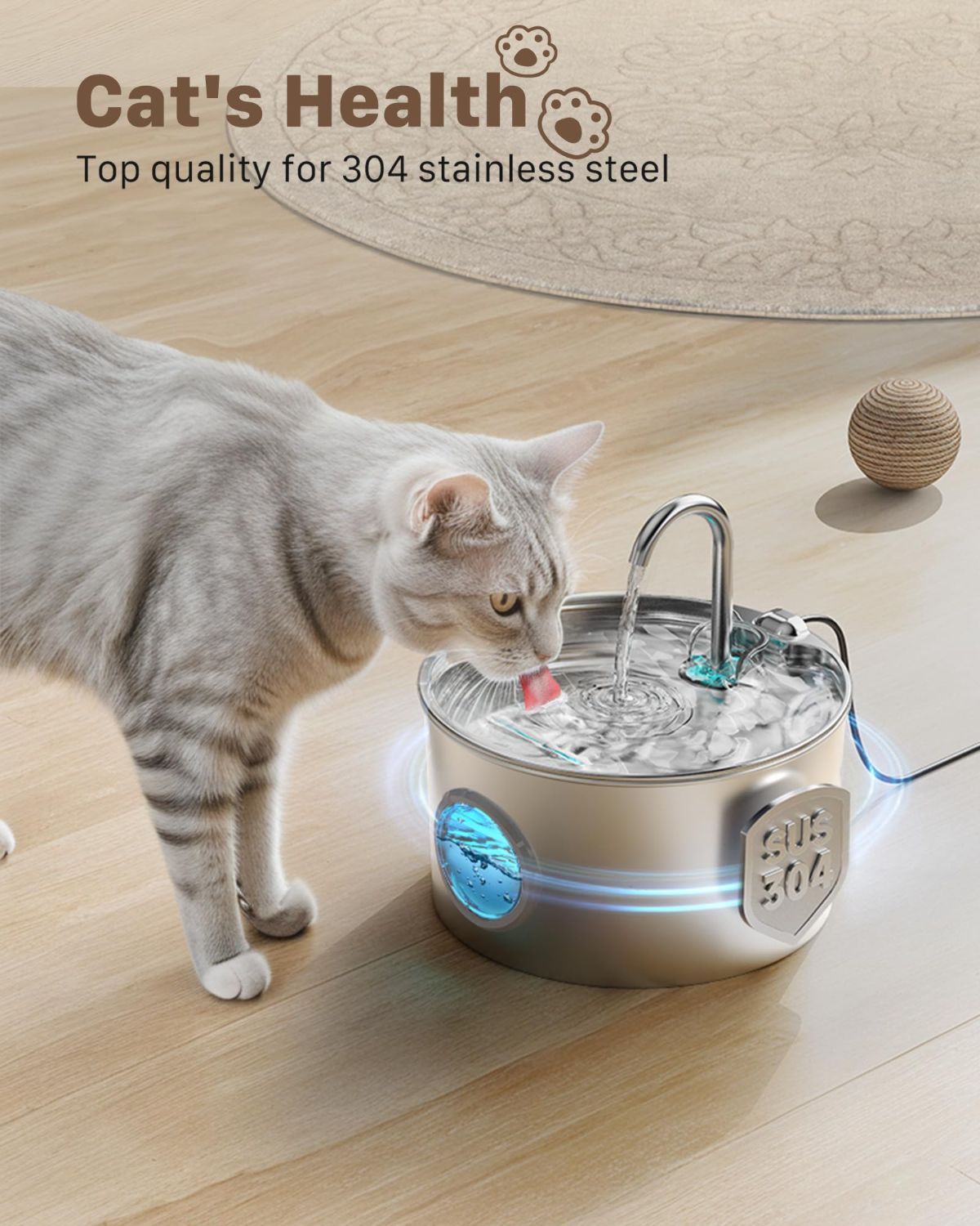 Cat Water Fountain Stainless Steel Cat Fountain Cat Hydration Cat Drinking