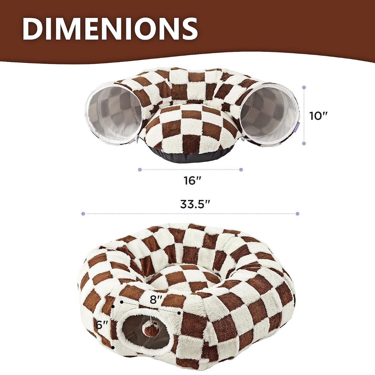 Cat Tunnel Bed with Washable Cushion for Indoor Cat, Donut Cave Tube Toys for Kitten Puppy Rabbit - Purple - Size 33.5in