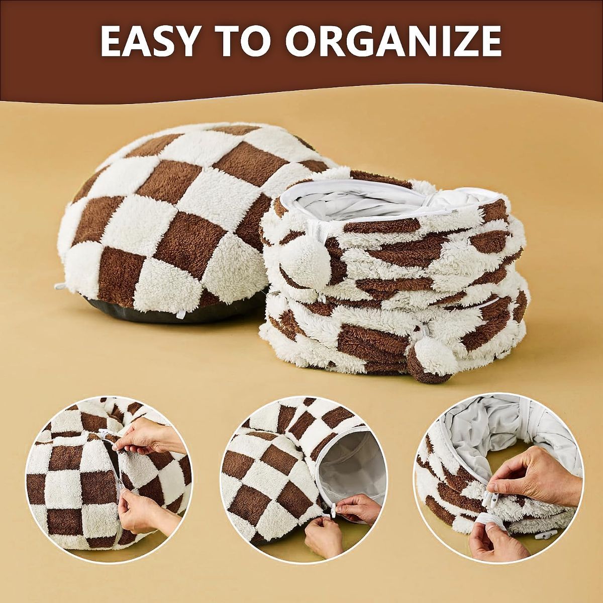 Cat Tunnel Bed with Washable Cushion for Indoor Cat, Donut Cave Tube Toys for Kitten Puppy Rabbit - Purple - Size 33.5in