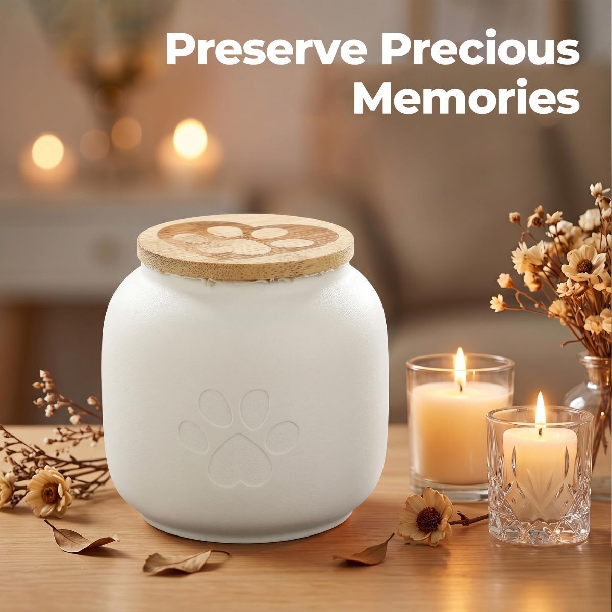 Small Pet Urn for Ashes, Cremation Memorial Urns for Cats & Dogs, Ceramic Paw Design Keepsake Jar with Wooden Lid, Pets Loss Sympathy Gift, 17oz - Black - Size 3.9in*3.7in