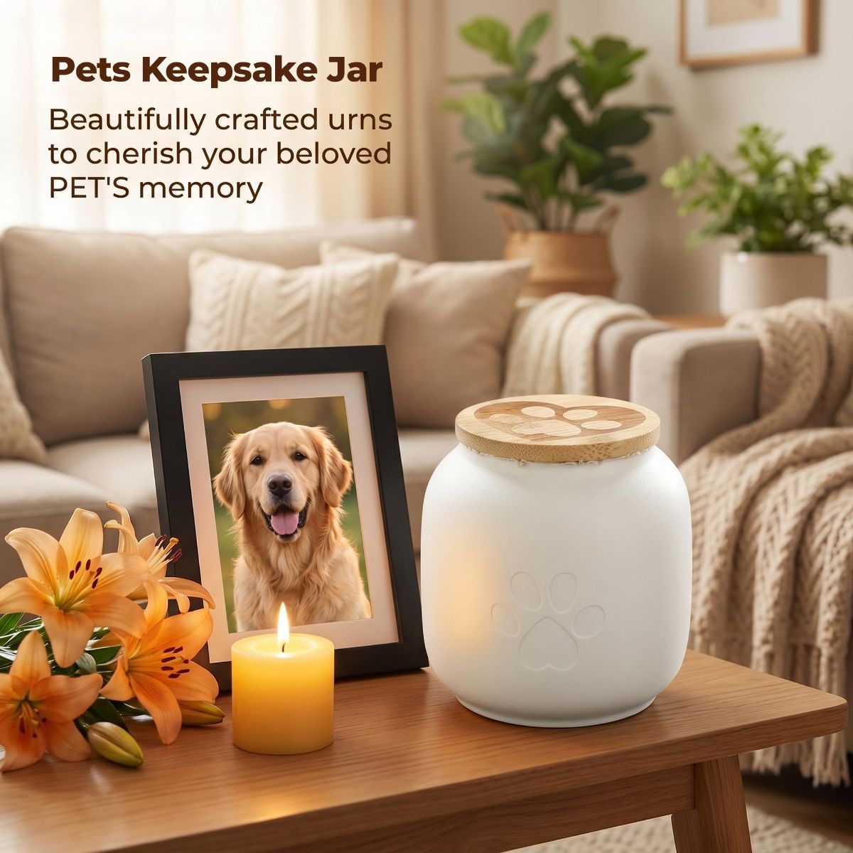 Small Pet Urn for Ashes, Cremation Memorial Urns for Cats & Dogs, Ceramic Paw Design Keepsake Jar with Wooden Lid, Pets Loss Sympathy Gift, 17oz - Black - Size 3.9in*3.7in