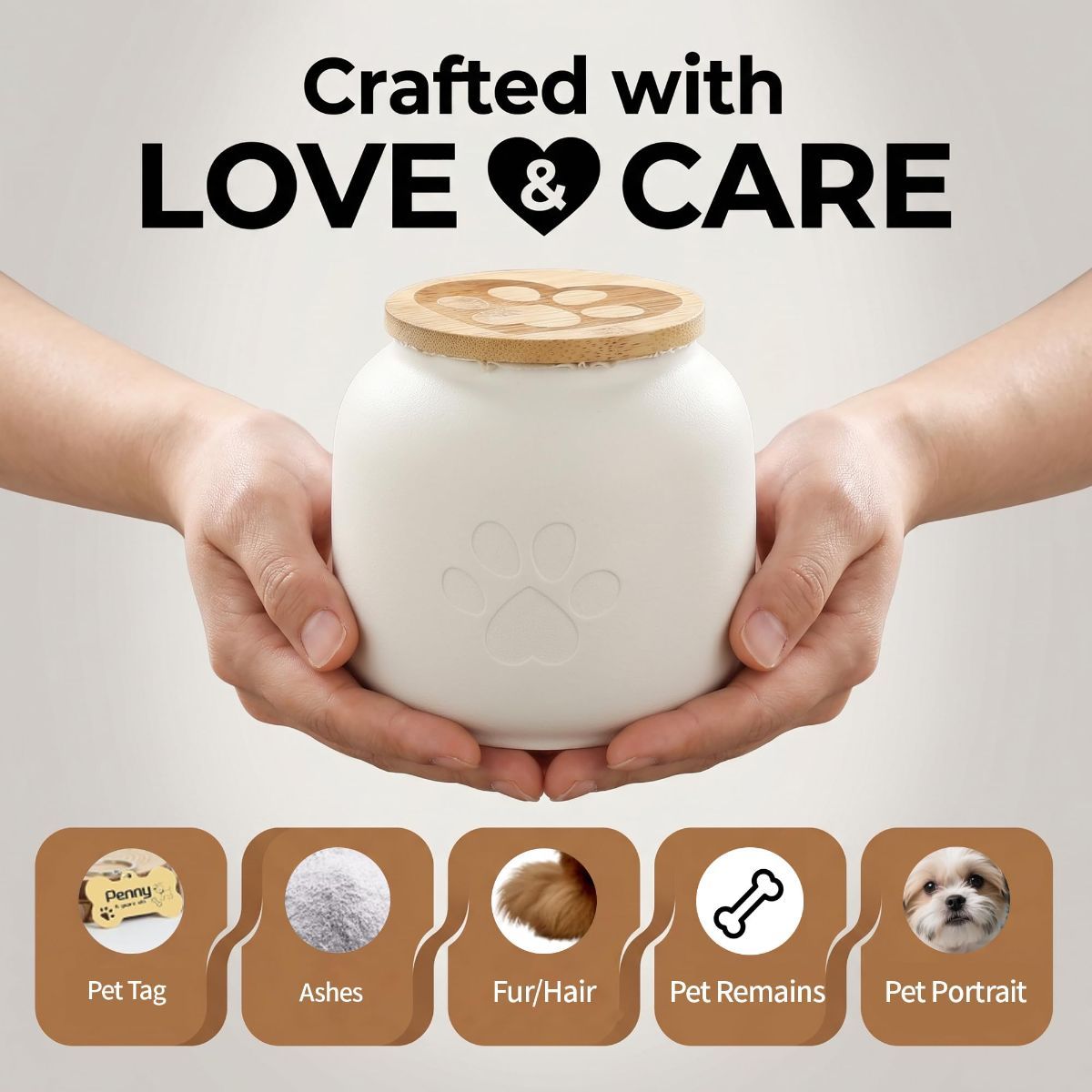 Small Pet Urn for Ashes, Cremation Memorial Urns for Cats & Dogs, Ceramic Paw Design Keepsake Jar with Wooden Lid, Pets Loss Sympathy Gift, 17oz - Yellow - Size 3.9in*3.7in