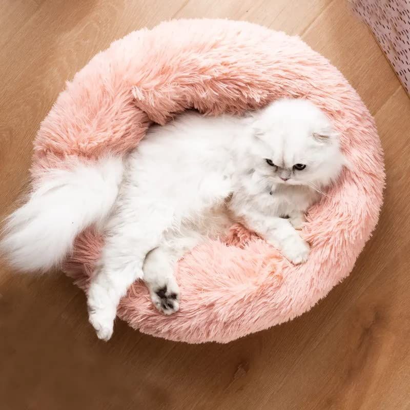 Cat Bed Fluffy Cat Bed Round Cat Bed Cat Furniture Cat Comfort Cat Sleeping Bed - Pink / 20in