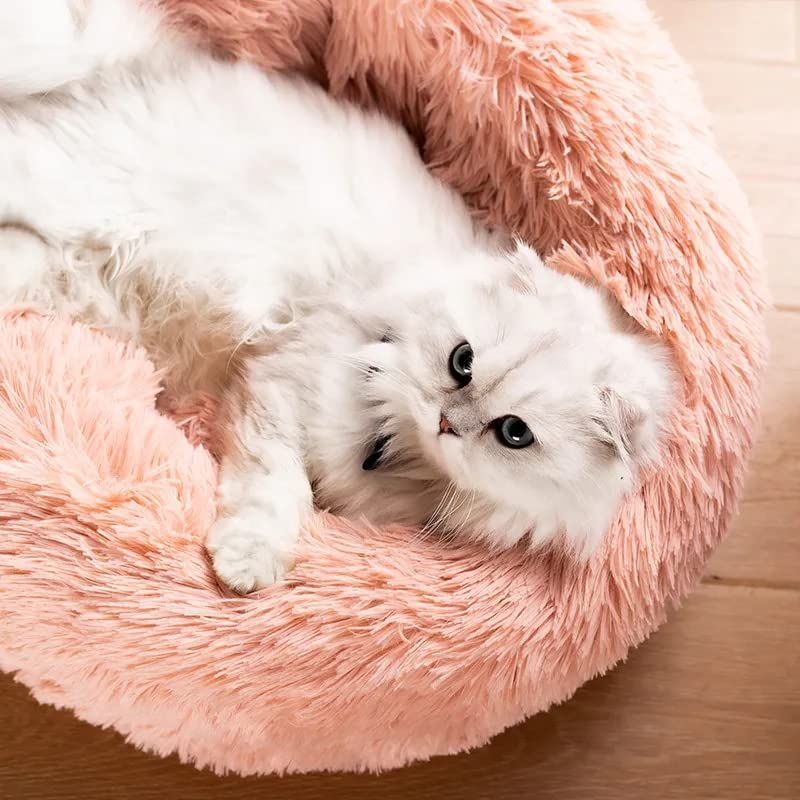Cat Bed Fluffy Cat Bed Round Cat Bed Cat Furniture Cat Comfort Cat Sleeping Bed - Pink / 20in