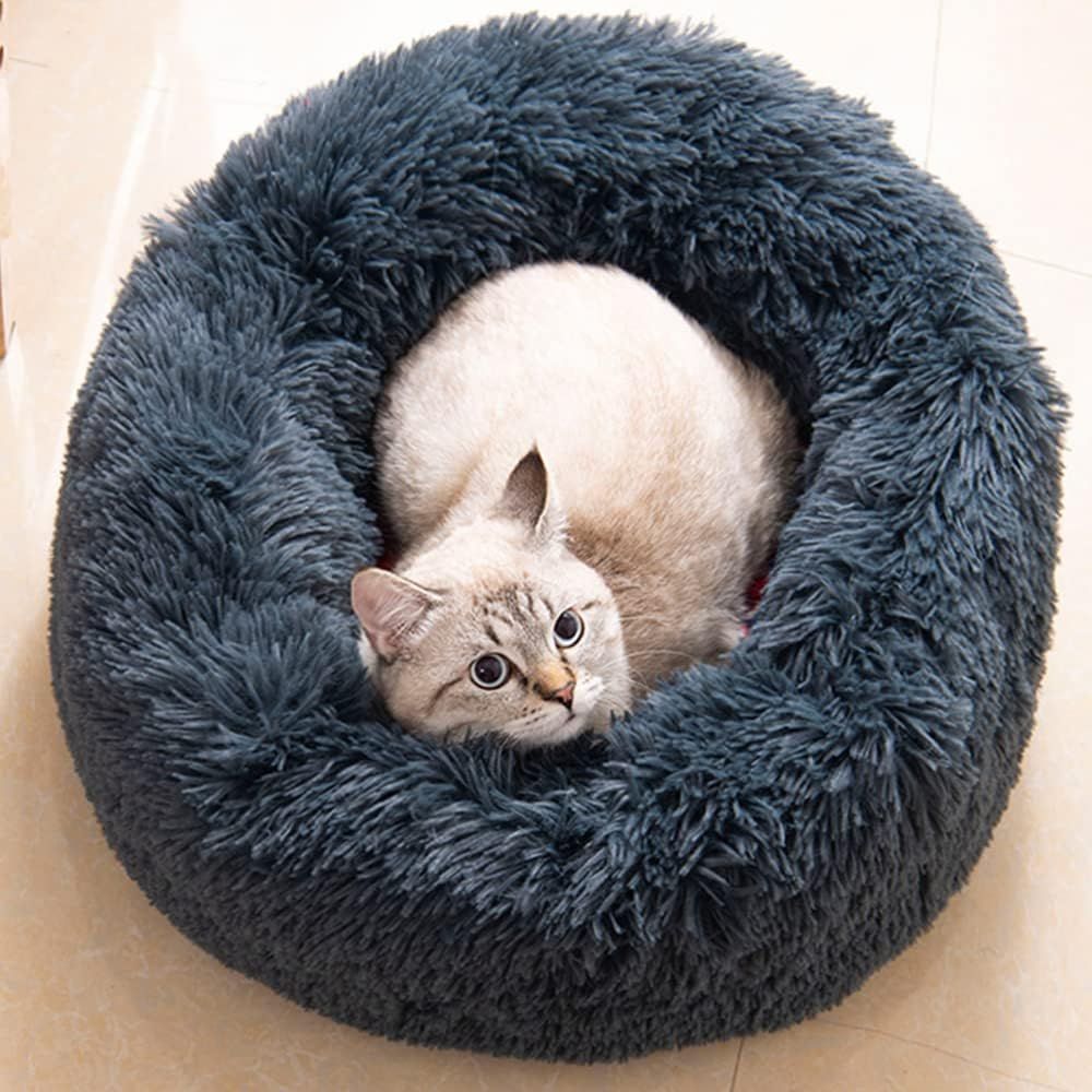 Cat Bed Fluffy Cat Bed Round Cat Bed Cat Furniture Cat Comfort Cat Sleeping Bed - Pink / 20in