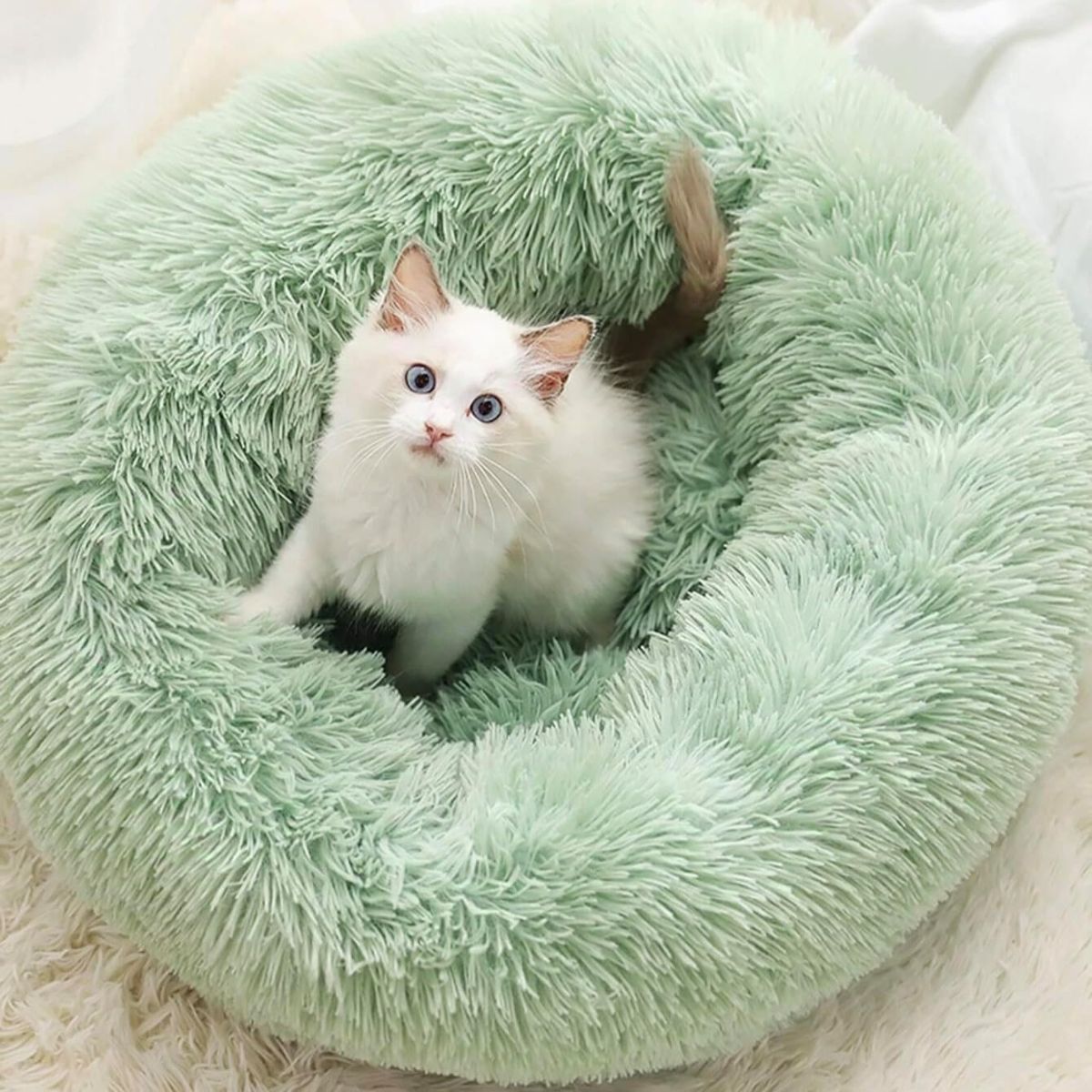 Cat Bed Fluffy Cat Bed Round Cat Bed Cat Furniture Cat Comfort Cat Sleeping Bed - Pink / 20in