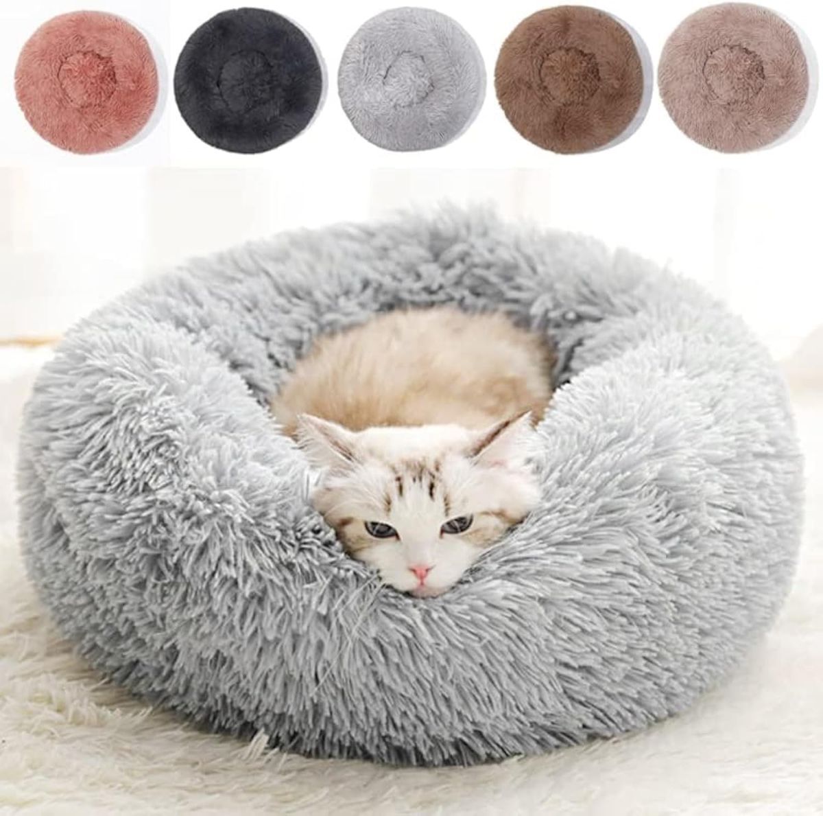 Cat Bed Fluffy Cat Bed Round Cat Bed Cat Furniture Cat Comfort Cat Sleeping Bed - Pink / 20in