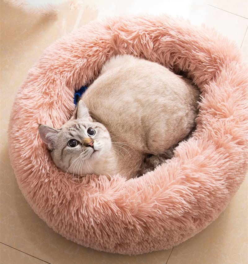 Cat Bed Fluffy Cat Bed Round Cat Bed Cat Furniture Cat Comfort Cat Sleeping Bed - Pink / 24in