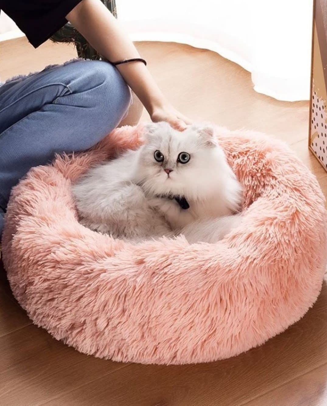Cat Bed Fluffy Cat Bed Round Cat Bed Cat Furniture Cat Comfort Cat Sleeping Bed - Pink / 24in