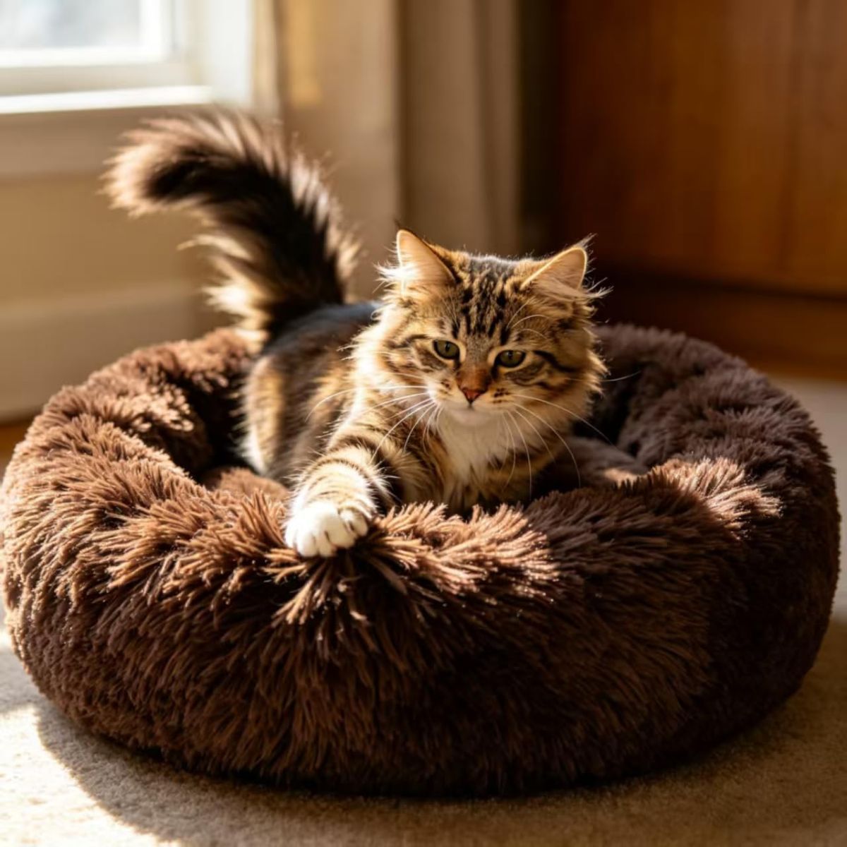 Cat Bed Fluffy Cat Bed Round Cat Bed Cat Furniture Cat Comfort Cat Sleeping Bed - Pink / 24in