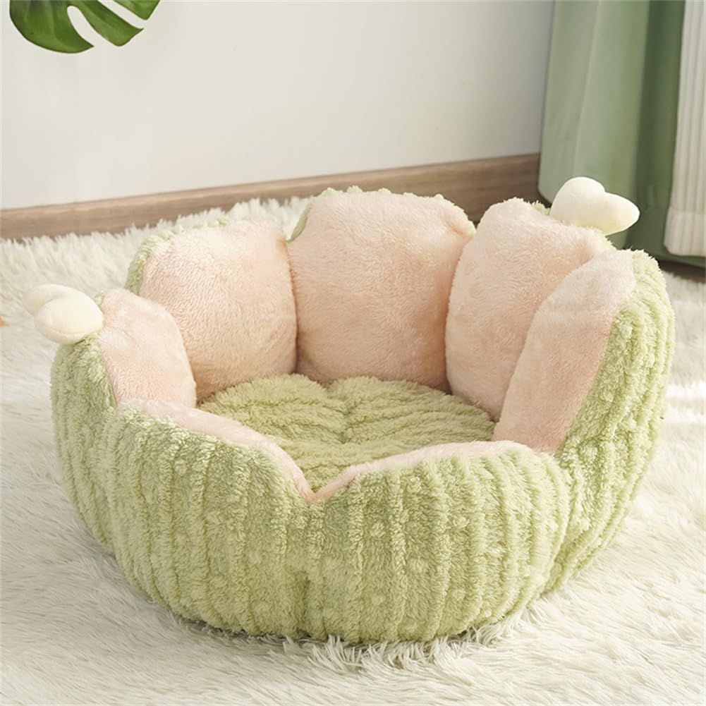 Cactus Cat Beds for Indoor Cute Cactus Fluffy Puppy Bed Squishmall Pet Bed with Removable & Washable Cushion Pillow Cat House Bed Warm Sleeping Bed for Cats Small Dogs - Green - Size 45cm