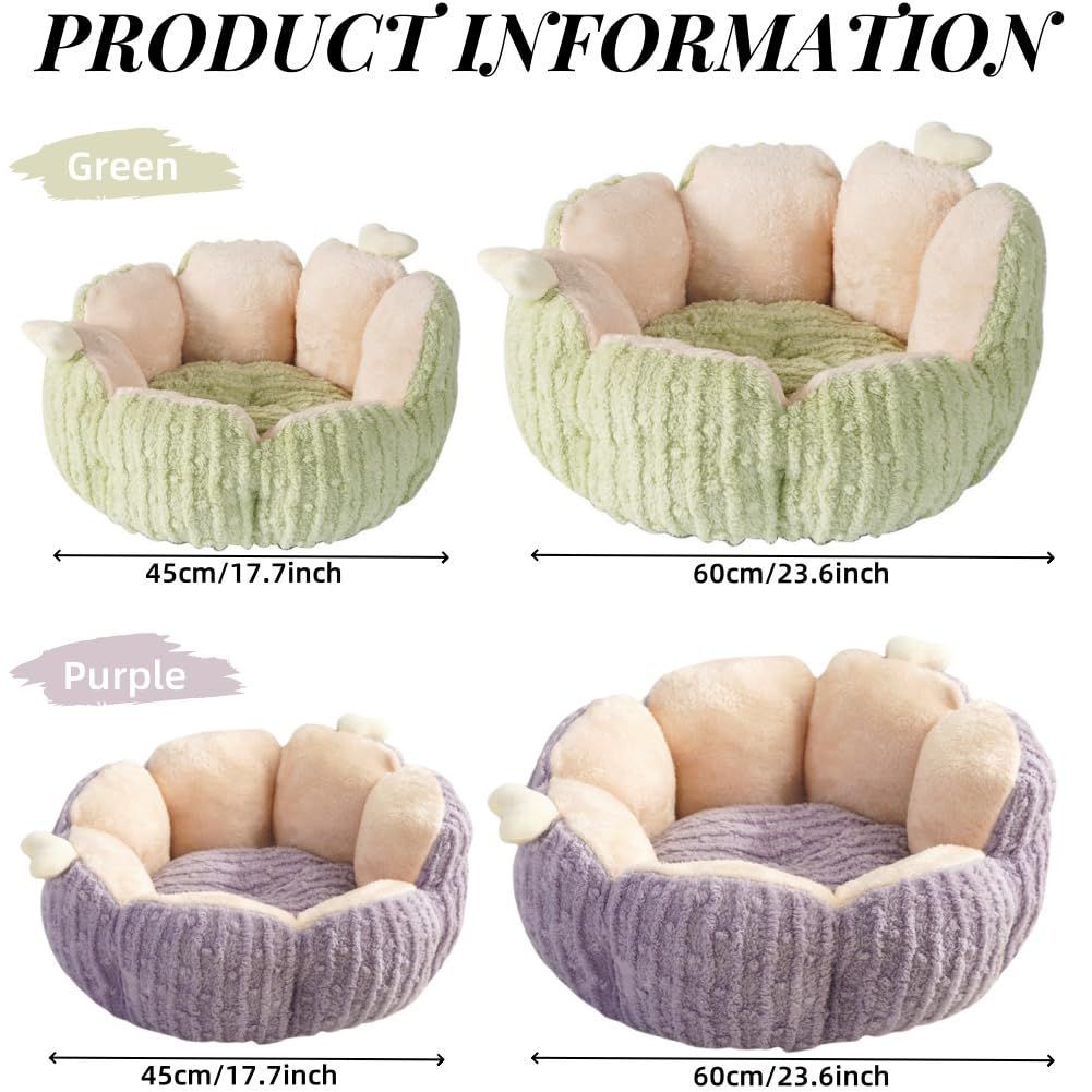 Cactus Cat Beds for Indoor Cute Cactus Fluffy Puppy Bed Squishmall Pet Bed with Removable & Washable Cushion Pillow Cat House Bed Warm Sleeping Bed for Cats Small Dogs - Green - Size 45cm