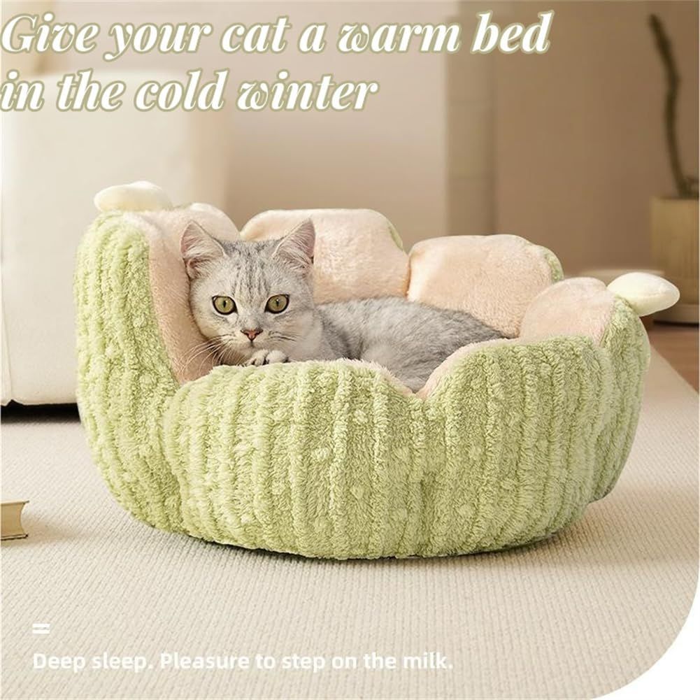 Cactus Cat Beds for Indoor Cute Cactus Fluffy Puppy Bed Squishmall Pet Bed with Removable & Washable Cushion Pillow Cat House Bed Warm Sleeping Bed for Cats Small Dogs - Green - Size 45cm