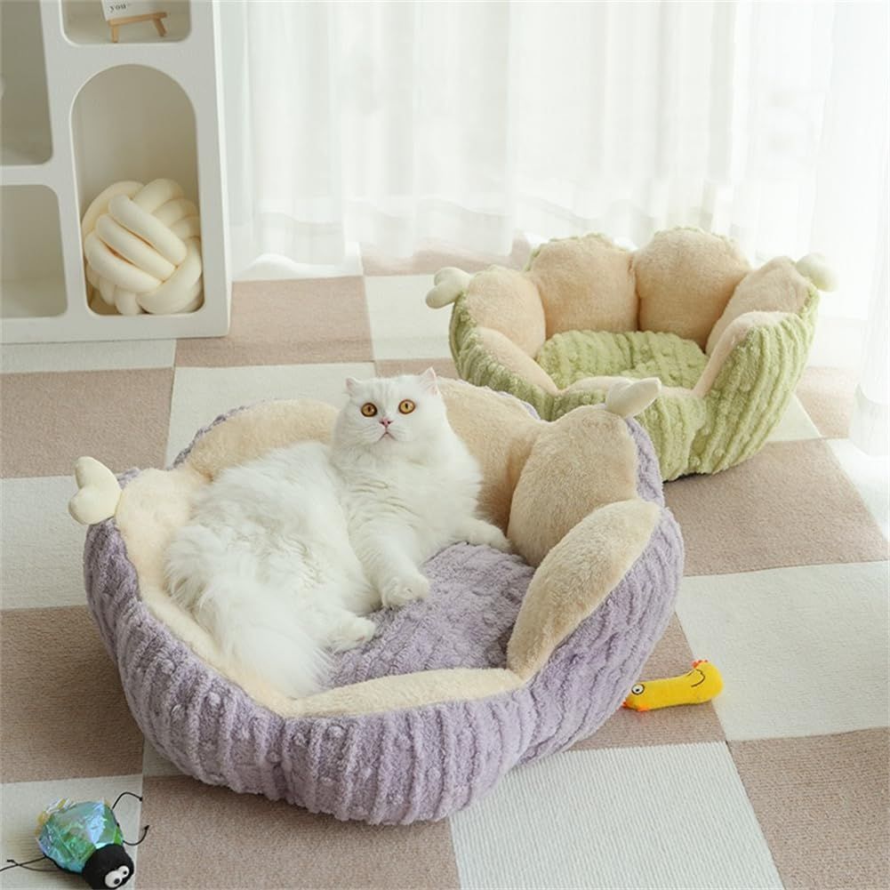 Cactus Cat Beds for Indoor Cute Cactus Fluffy Puppy Bed Squishmall Pet Bed with Removable & Washable Cushion Pillow Cat House Bed Warm Sleeping Bed for Cats Small Dogs - Green - Size 45cm
