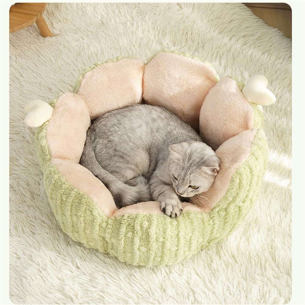 Cactus Cat Beds for Indoor Cute Cactus Fluffy Puppy Bed Squishmall Pet Bed with Removable & Washable Cushion Pillow Cat House Bed Warm Sleeping Bed for Cats Small Dogs - Green - Size 45cm