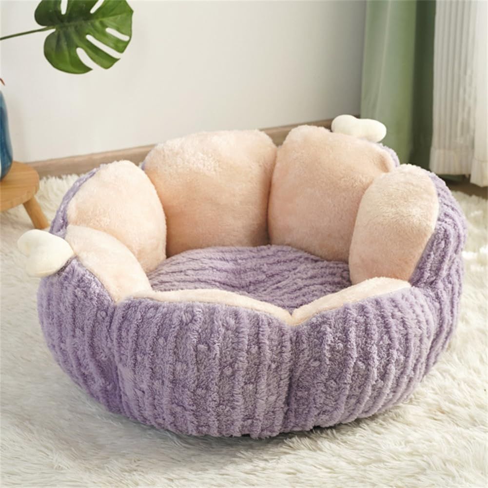 Cactus Cat Beds for Indoor Cute Cactus Fluffy Puppy Bed Squishmall Pet Bed with Removable & Washable Cushion Pillow Cat House Bed Warm Sleeping Bed for Cats Small Dogs - Purple - Size 45cm