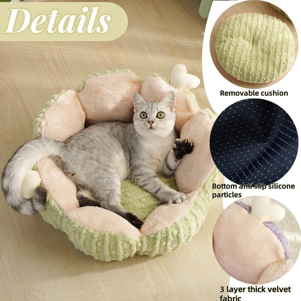 Cactus Cat Beds for Indoor Cute Cactus Fluffy Puppy Bed Squishmall Pet Bed with Removable & Washable Cushion Pillow Cat House Bed Warm Sleeping Bed for Cats Small Dogs - Purple - Size 45cm