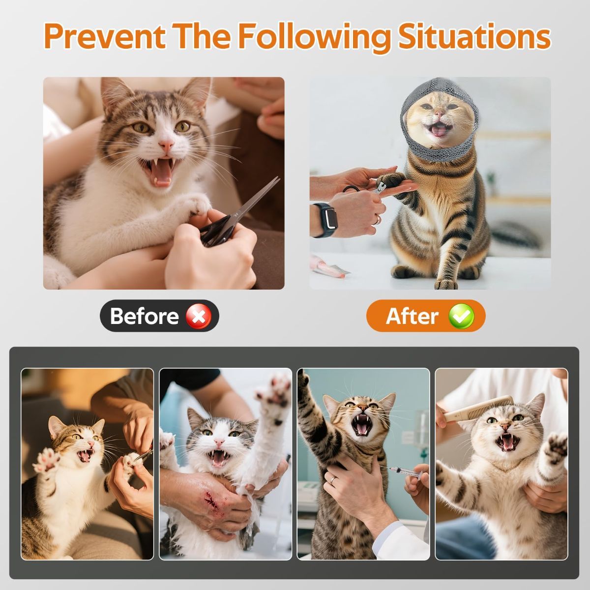 Adjustable Cat Muzzle Cat Grooming Prevent Biting Breathable TPU Cat Nail
