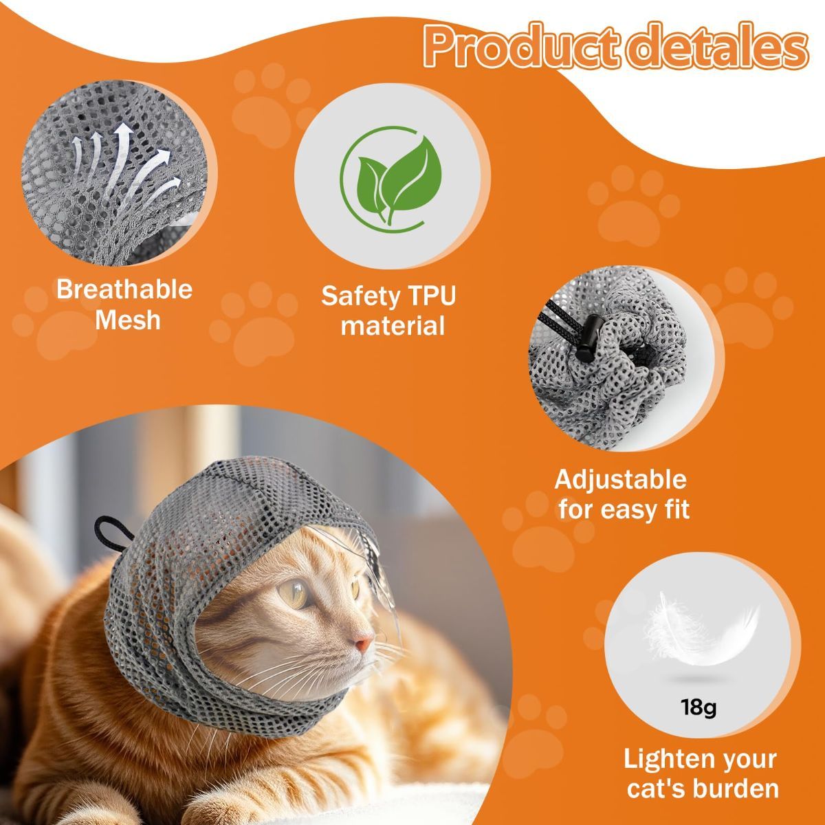 Adjustable Cat Muzzle Cat Grooming Prevent Biting Breathable TPU Cat Nail